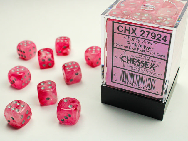 Chessex Dice: Ghostly Glow Pink/Silver 36D6