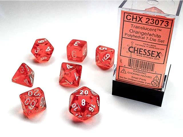Chessex Dice: Translucent Orange/White Polyhedral 7-die Set