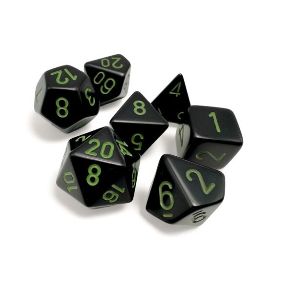 Chessex Dice: Opaque Black/Green Polyhedral 7-die Set