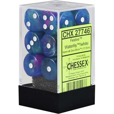 Chessex Dice: Festive Waterlily/White 12D6