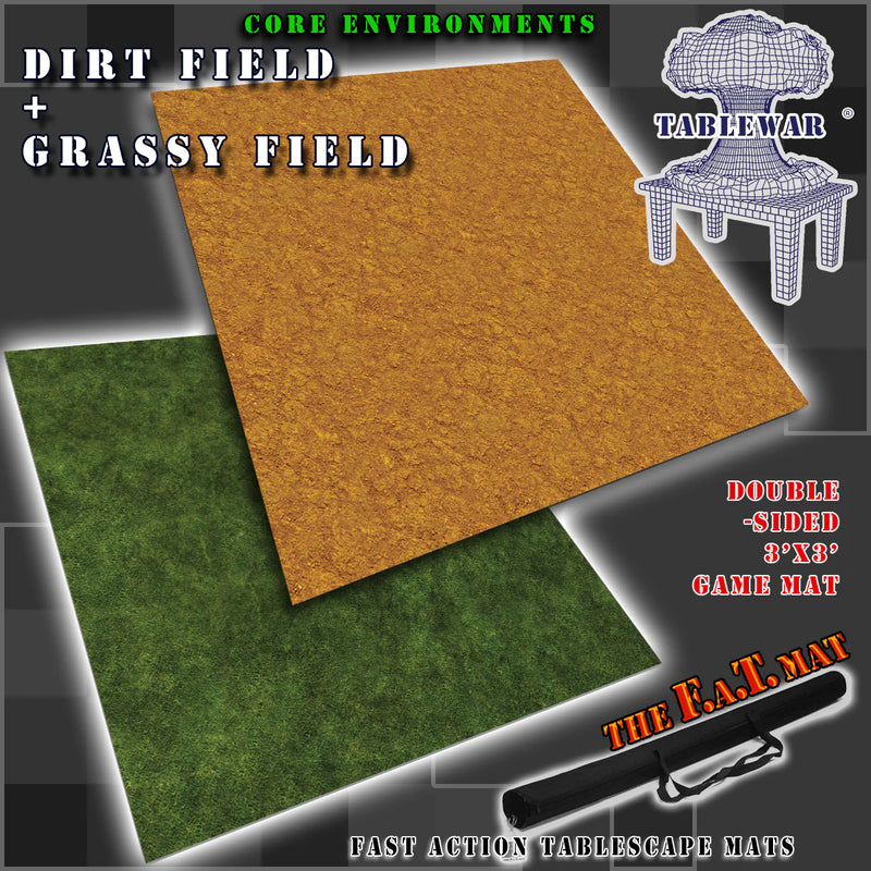 F.A.T. Mats: 'Dirt Field / Grassy Field' 3x3 Double Sided Gaming Mat