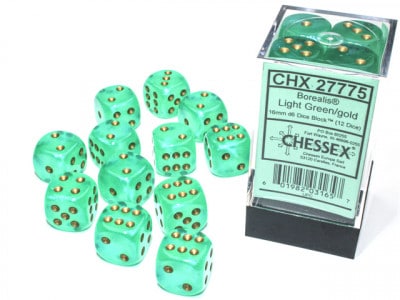 Chessex Dice: Borealis Light Green/Gold 12D6