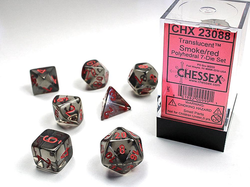 Chessex Dice: Translucent Smoke/Red Polyhedral 7-die Set