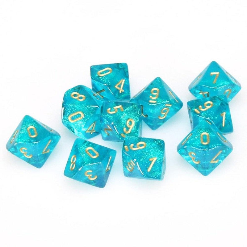 Chessex Dice: Borealis Teal / Gold 10D10
