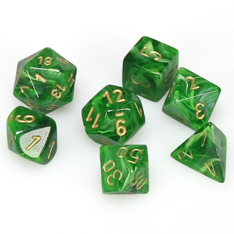 Chessex Dice: Vortex Green/Gold Polyhedral 7-die Set