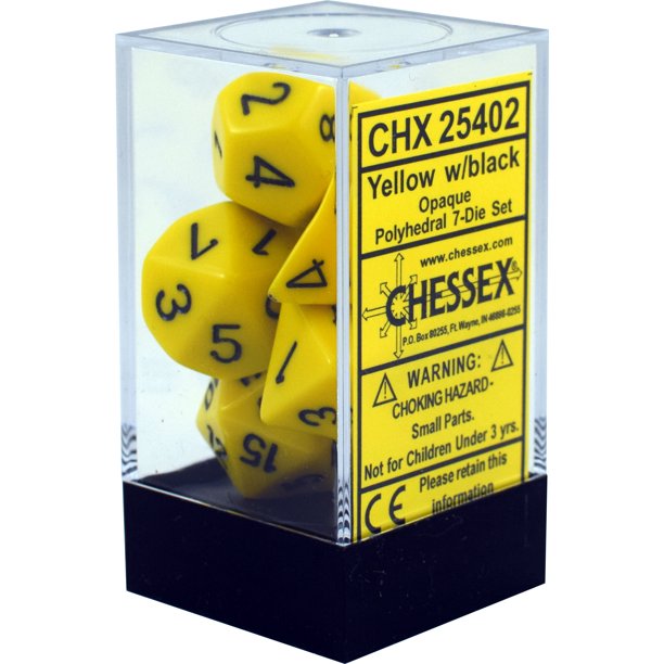 Chessex Dice: Opaque Yellow/Black Polyhedral 7-die Set