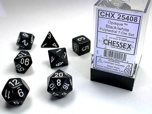 Chessex Dice: Opaque Black/White Polyhedral 7-die Set
