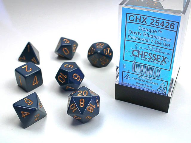 Chessex Dice: Opaque Dusty Blue/Copper Polyhedral 7-die Set