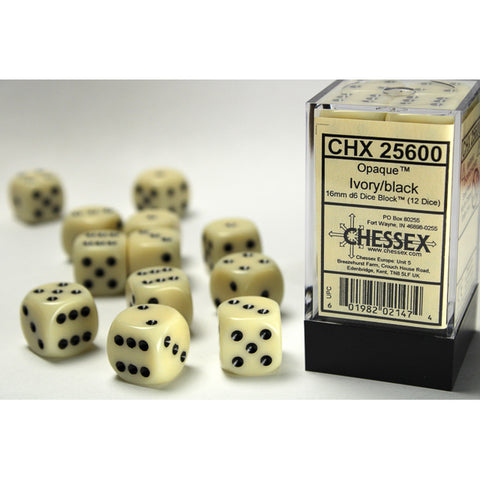 Chessex Dice: Opaque Ivory/Black 12D6