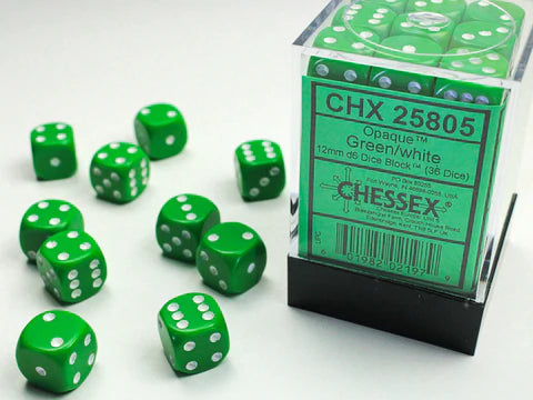Chessex Dice: Opaque Green/White 36D6