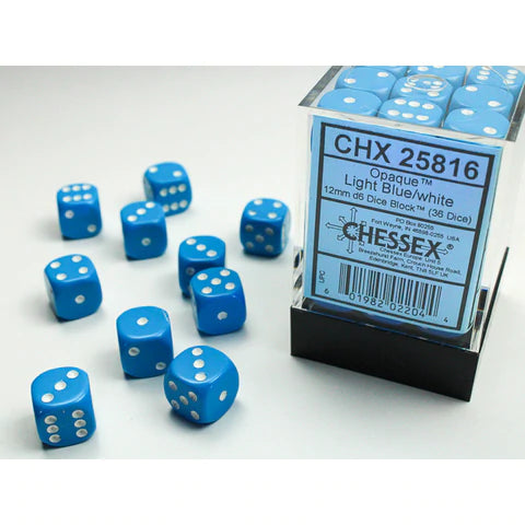 Chessex Dice: Opaque Light Blue/White 36D6