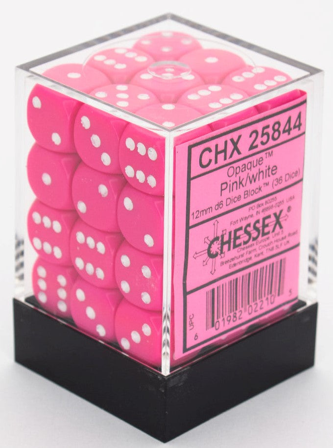 Chessex Dice: Opaque Pink/White 36D6