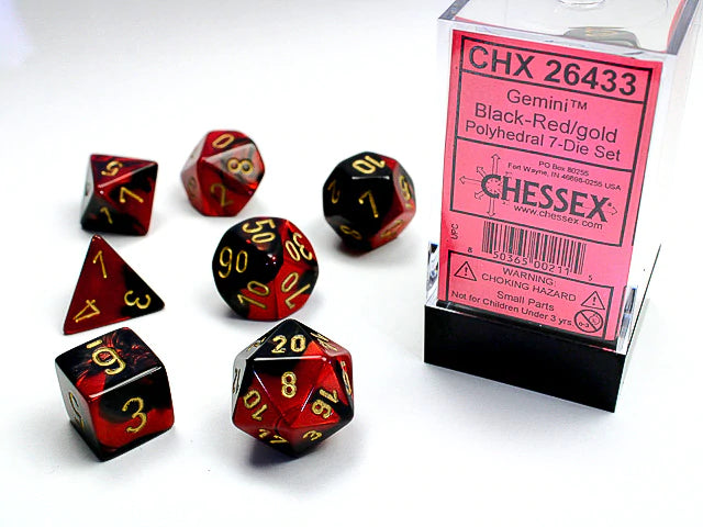 Chessex Dice: Gemini Black-Red/Gold Polyhedral 7-die Set