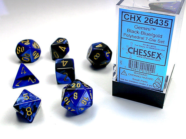 Chessex Dice: Gemini Black-Blue/Gold Polyhedral 7-die Set
