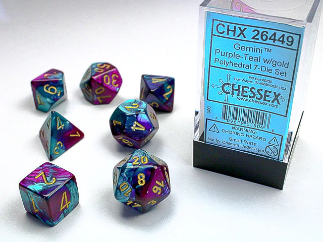 Chessex Dice: Gemini Purple-Teal/Gold Polyhedral 7-die Set