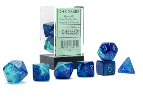 Chessex Dice: Gemini Blue-Blue/Light Blue Polyhedral 7-die Set