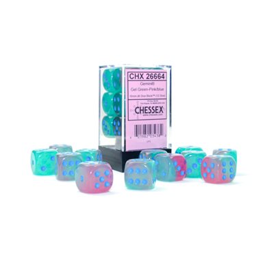 Chessex Dice: Gemini Gel Green-Pink/Blue 12D6