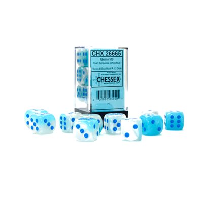 Chessex Dice: Gemini Pearl Turquoise-White/Blue 12D6