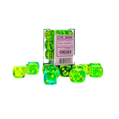 Chessex Dice: Gemini Translucent Green-Teal/Yellow 12D6