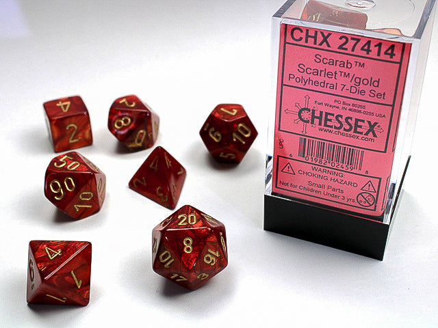 Chessex Dice: Scarab Scarlet/Gold Polyhedral 7-die Set
