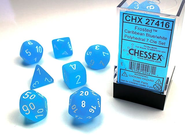 Chessex Dice: Frosted Caribbean Blue/White Polyhedral 7-die Set