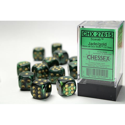 Chessex Dice: Scarab Jade/Gold 12D6