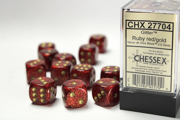Chessex Dice: Glitter Ruby Red/Gold 12D6