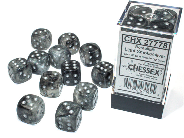 Chessex Dice: Borealis Light Smoke/Silver 12D6 Luminary
