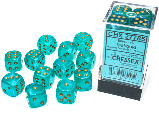Chessex Dice: Borealis Teal/Gold 12D6 Luminary