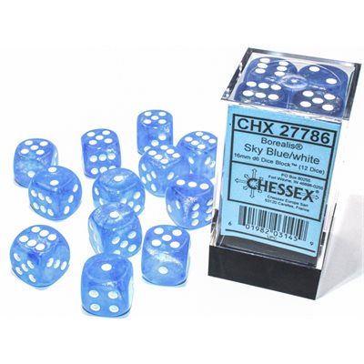 Chessex Dice: Borealis Sky Blue/White 12D6 Luminary