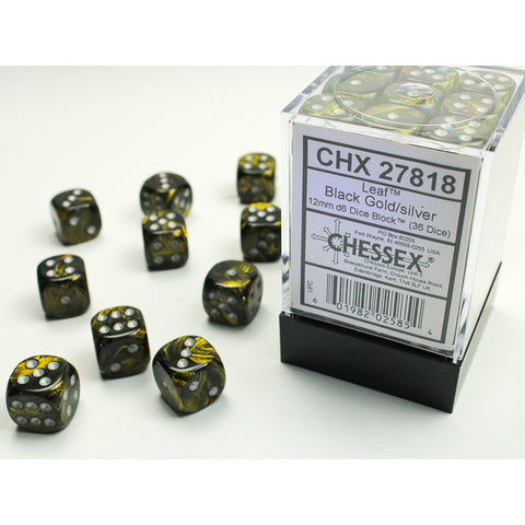Chessex Dice: Leaf Black Gold/Silver 36D6