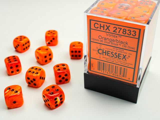 Chessex Dice: Vortex Orange/Black 36D6