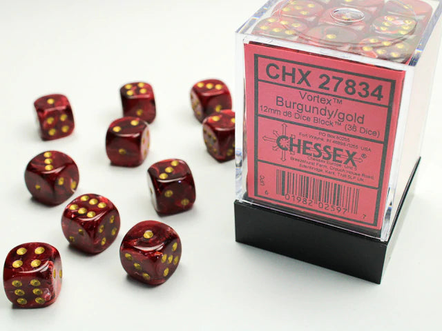Chessex Dice: Vortex Burgundy/Gold 36D6