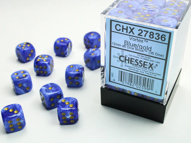 Chessex Dice: Vortex Blue/Gold 36D6