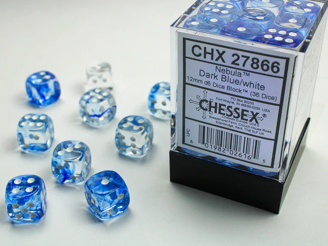 Chessex Dice: Nebula Dark Blue/White 36D6