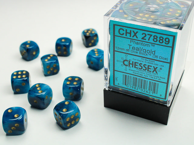 Chessex Dice: Phantom Teal/Gold 36D6