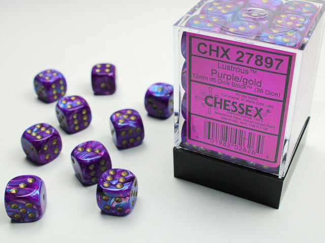Chessex Dice: Lustrous Purple/Gold 36D6