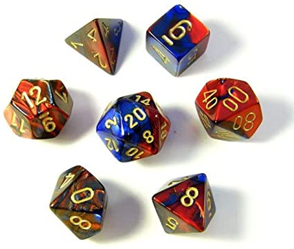 Chessex Dice: Gemini Blue-Red/Gold Polyhedral 7-die Set