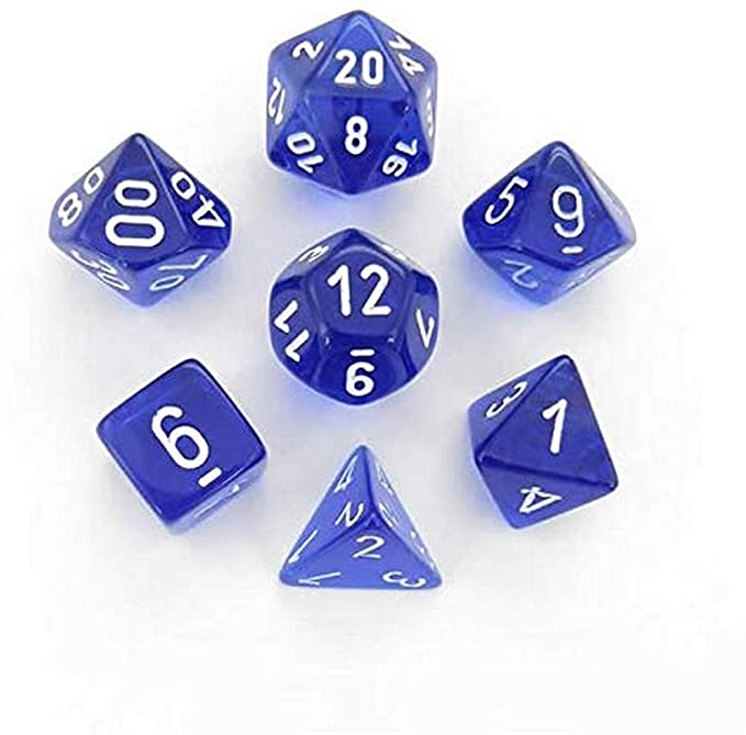 Chessex Dice: Translucent Blue/White Polyhedral 7-die Set