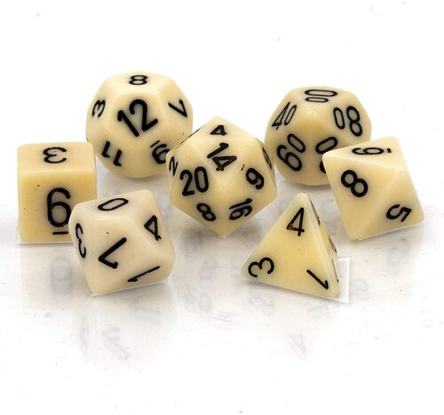Chessex Dice: Opaque Ivory/Black Polyhedral 7-die Set