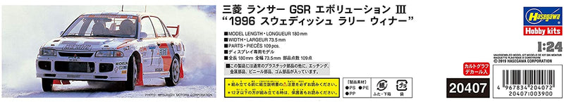 Hasegawa 1/24 Mitsubishi Lancer GSR Evolution III 1996 Swedish Rally winner