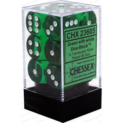Chessex Dice: Translucent Green/White 12D6