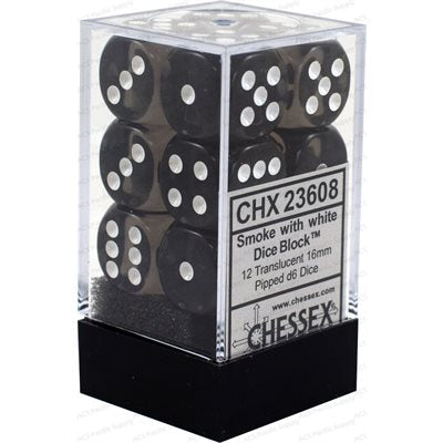 Chessex Dice: Translucent Smoke/White 12D6