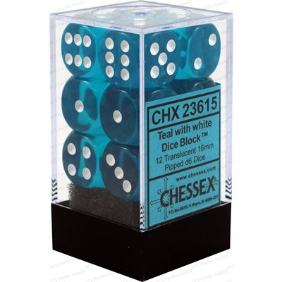 Chessex Dice: Translucent Teal/White 12D6