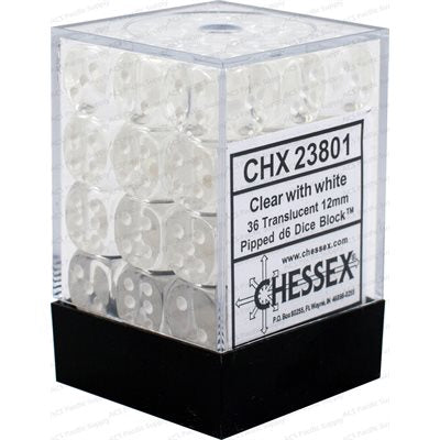 Chessex Dice: Translucent Clear/White 36D6
