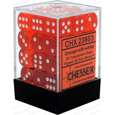Chessex Dice: Translucent Orange/White 36D6
