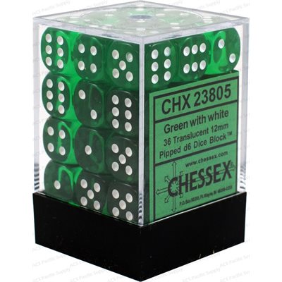 Chessex Dice: Translucent Green/White 36D6