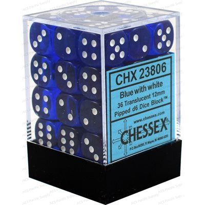Chessex Dice: Translucent Blue/White 36D6