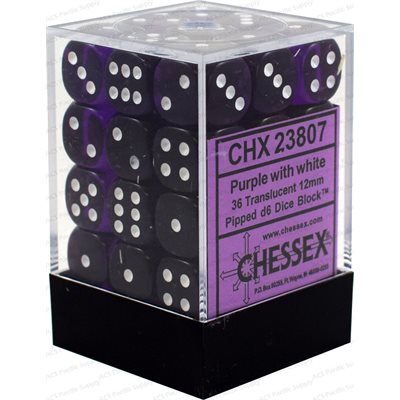 Chessex Dice: Translucent Purple/White 36D6