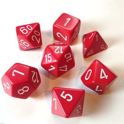 Chessex Dice: Opaque Red/White Polyhedral 7-die Set
